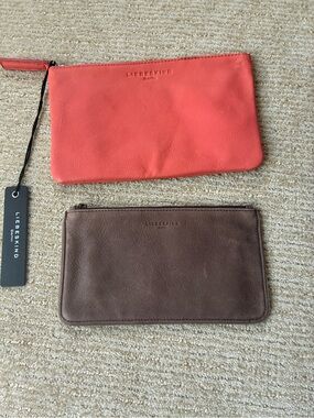 Liebeskind Coral and Brown Leather Zip Pouches